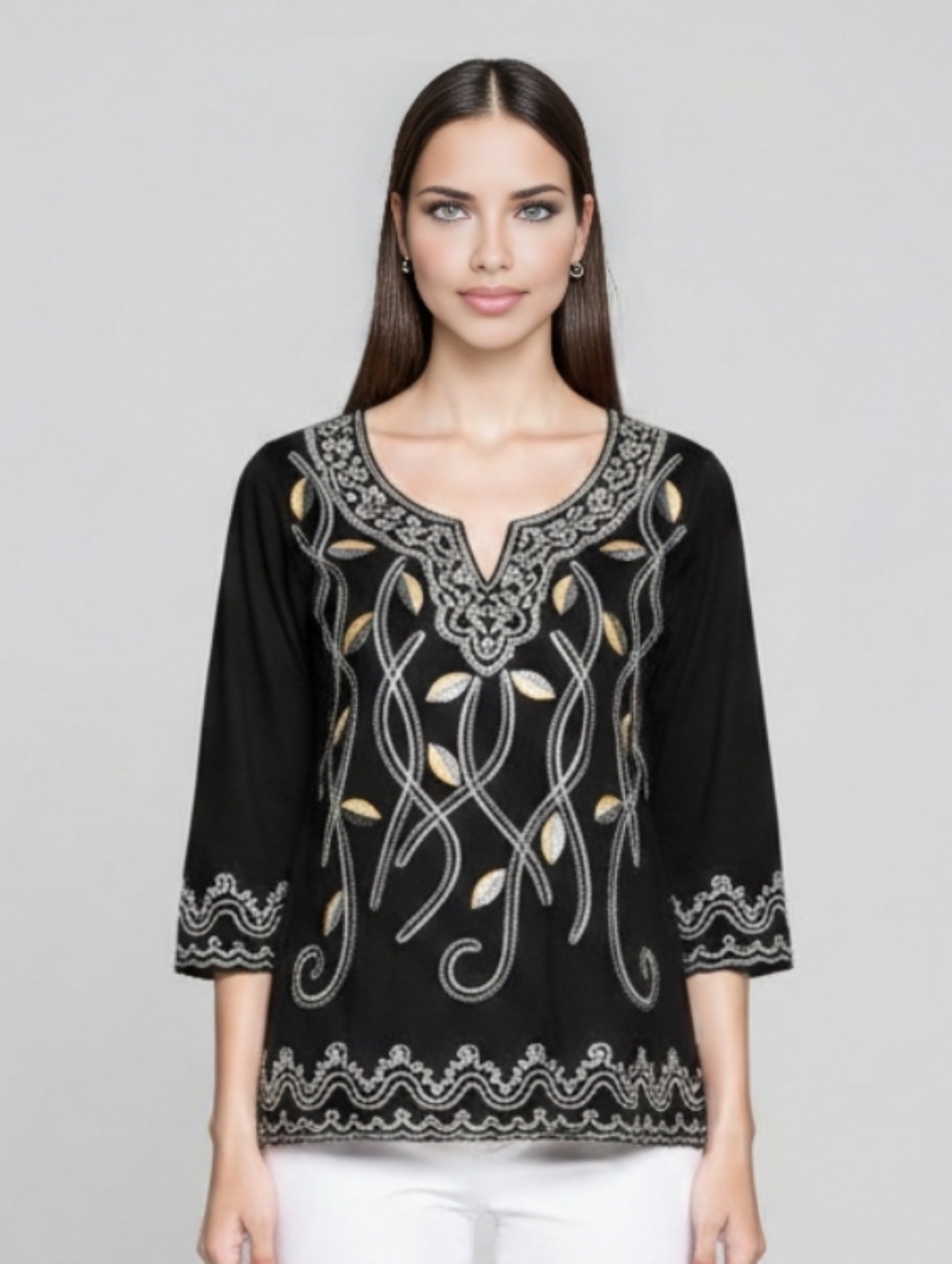 Lauren Michelle embellished knit top featuring  Black gold Size Small